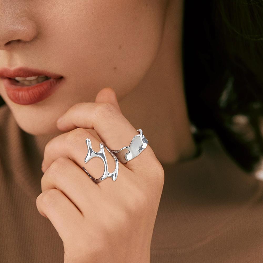 10Pcs 10 Style Alloy & Stainless Steel Open Cuff Ring, Teardrop & Twist & Knot, Platinum, Inner Diameter: 14.5~19.3mm, 1Pc/style