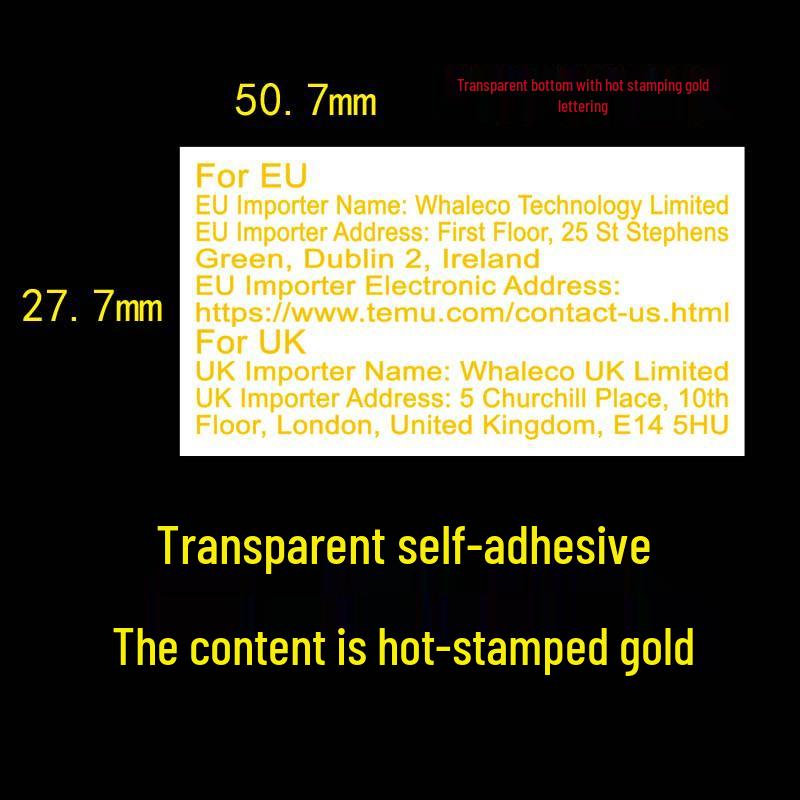 Transparent Self-Adhesive Hot Stamping EU & UK Import Label Sticker