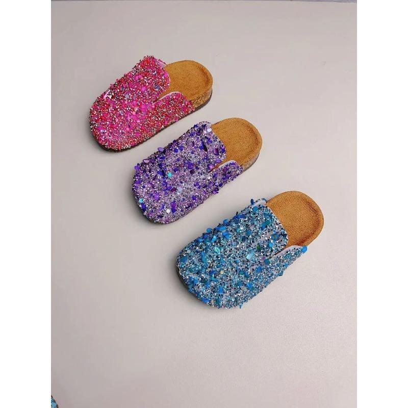Summer Bling Children's Slippers Buckle Cork Slippers Girls Anti Slip Flat Outdoor Kids Fashion Shoes