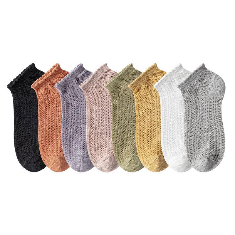 

8 пар женских легких летних носков - плетеные носки до щиколотки конфетных цветов, молодежные и дышащие для повседневной носки 36-39