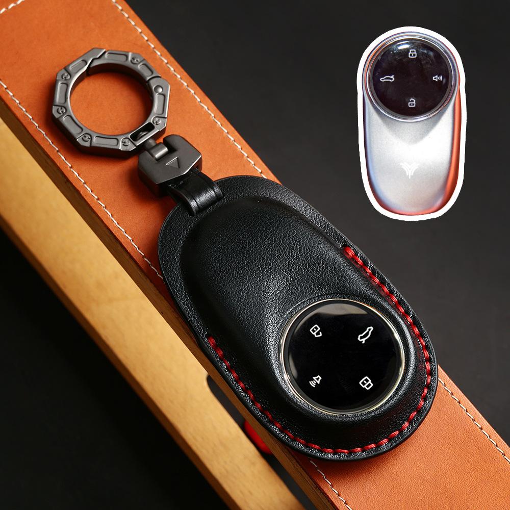 

Suitable for Hezhong car Nezha S new key cover handmade leather 3SD soft car key protective case bag чёрный