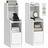 Set of 2 Bedside Tables with Charging Station, Modern Nightstands with Drawer, Open Shelves, White