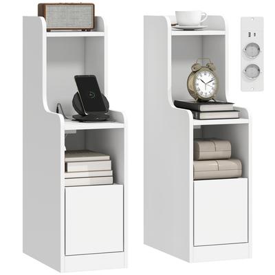 Set Of 2 Nightstands With Charging Station Modern Bedside Tables With Drawer Open Shelves White
