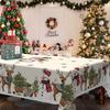 Christmas Snowman Reindeer Waterproof Tablecloth Party Table Decor Farmhouse Kitchen Dining Tablecloth Christmas Decorations
