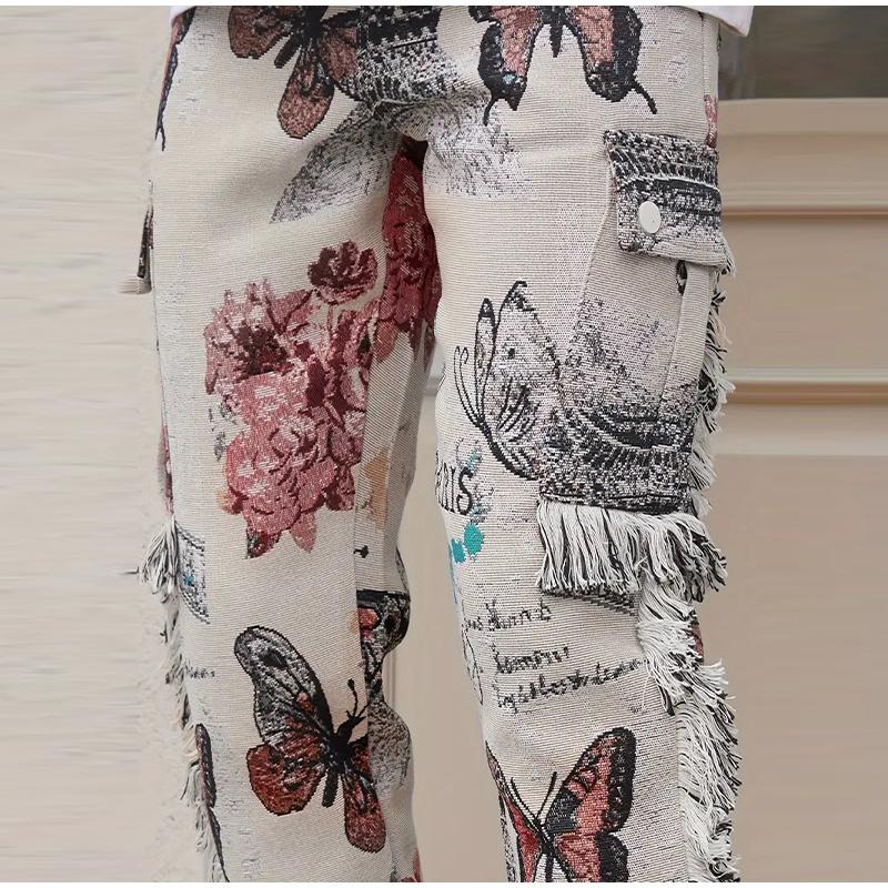 Vintage Digital Animal Printing Loose Jeans Men Mid Waist Casual Pants 2025 Spring Autumn Fashion Streetwear Long Denim Pant for Male
