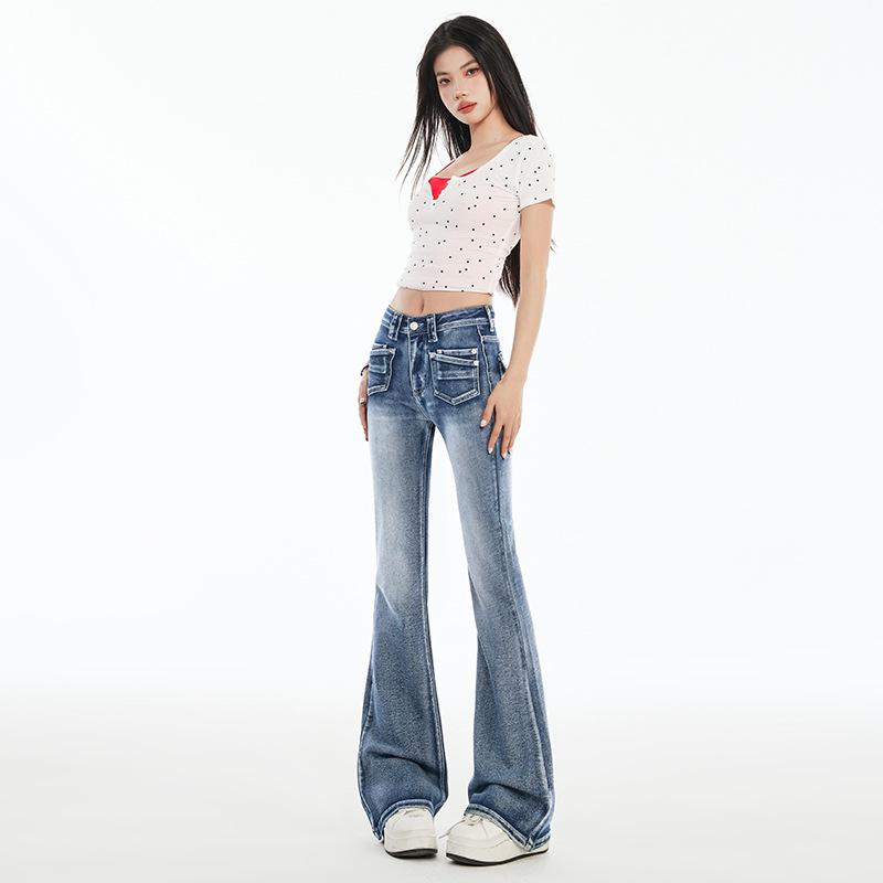 Retro American Spicy Girl Micro-Flare Jeans for Women - 2026 Spring Slimming Elastic Bell Bottoms