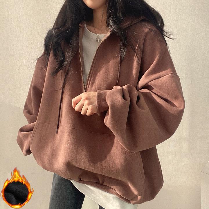 Женская толстовка с капюшоном Harajuku свободная большого размера однотонная с застежкой-молнией женская повседневная с длинным рукавом карманом с капюшоном пальто XS коричневый 2298₽