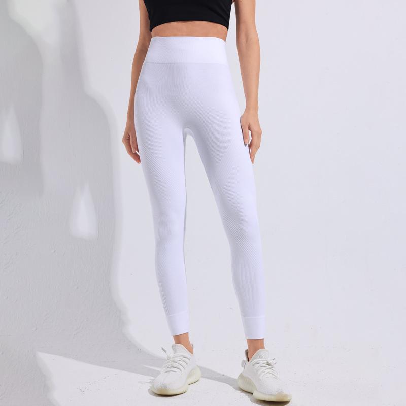 

Женские бесшовные леггинсы для йоги с высокой талией и белой полоской – леггинсы для бега с эффектом лифтинга бедер для фитнеса. Large чистый белый
