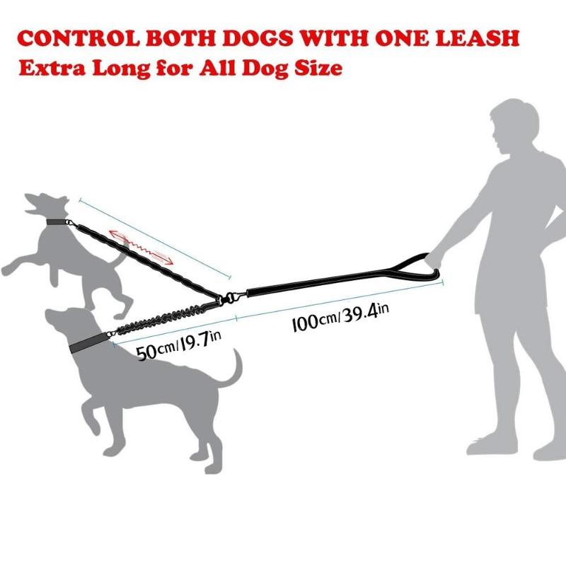 1.6ft Dual Dog Leash Attachment Double Leads for Small To Large Dogs Adjustable Shock Absorbing Bungee Pet Training Leash