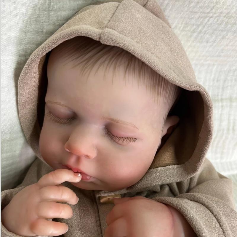 Realistic 49 Cm Reborn Baby Doll Finished Asleep LouLou Soft Cuddly Body Lifelike Handmade 3D Painted Skin Visible Veins Collectible Art Doll Kid Gift