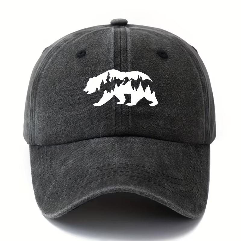 Bear print washed baseball cap with adjustable lightweight sun protection hat suitable for outdoor activities and camping