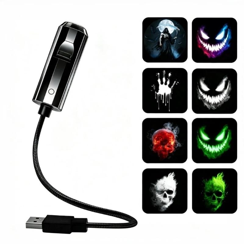 USB Halloween Christmas Projector Light with Adjustable Gooseneck & Swap Pattern Films – Indoor Outdoor Decor for Parties, Home, Windows
