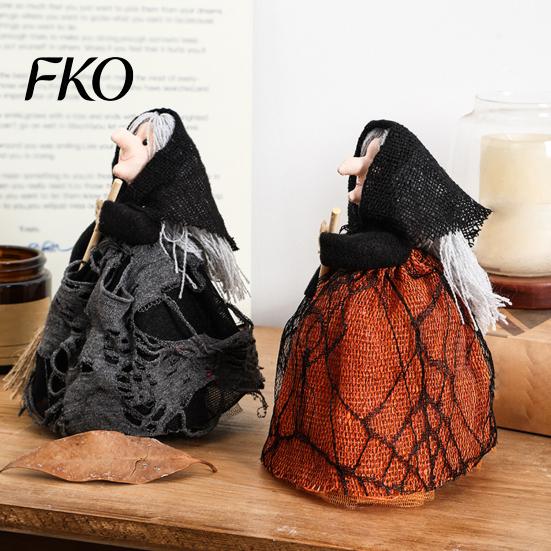 Multi-use Witch Decor Halloween Kitchen Doll, Small Statue with Broom, Three-dimensional Tabletop Party Decoration for Table Fireplace Holiday