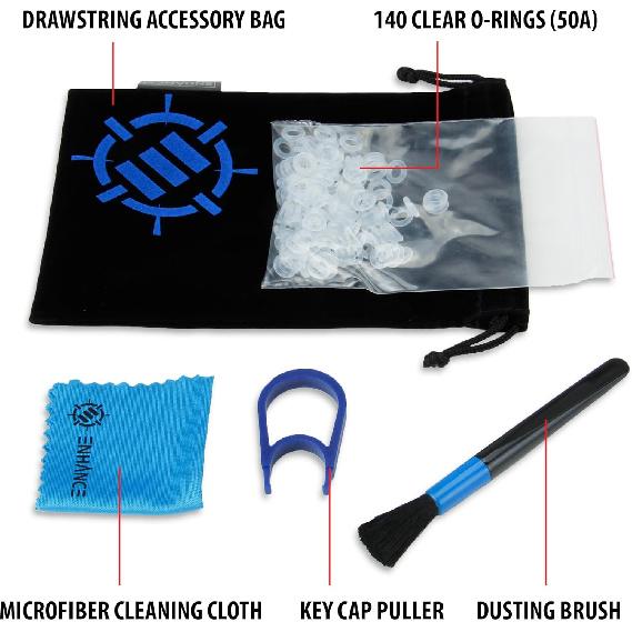 ENHANCE O Rings Mechanical Keyboard Dampener - Quiet Switch Dampeners Kit 50A Clear (140pcs), Keycap Puller, Keyboard Brush, Cloth and Accessory Bag