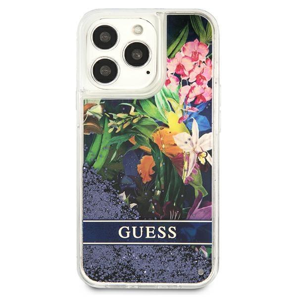 Guess Guhcp13Llflsb Iphone 13 Pro / 136,1 Niebieski/Blue Hardcase Flower Liquid Glitter