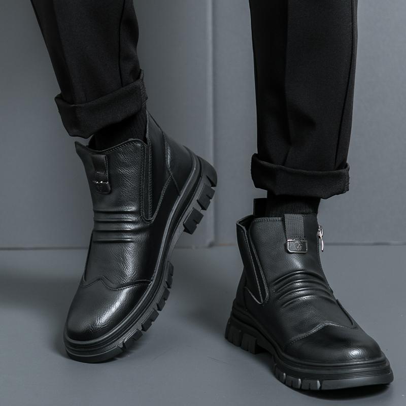 High End Brand Classic Brown Men's Outdoor Workwear Boots Thick Soled Business Short Boots Men's High Top Leather Casual Shoes