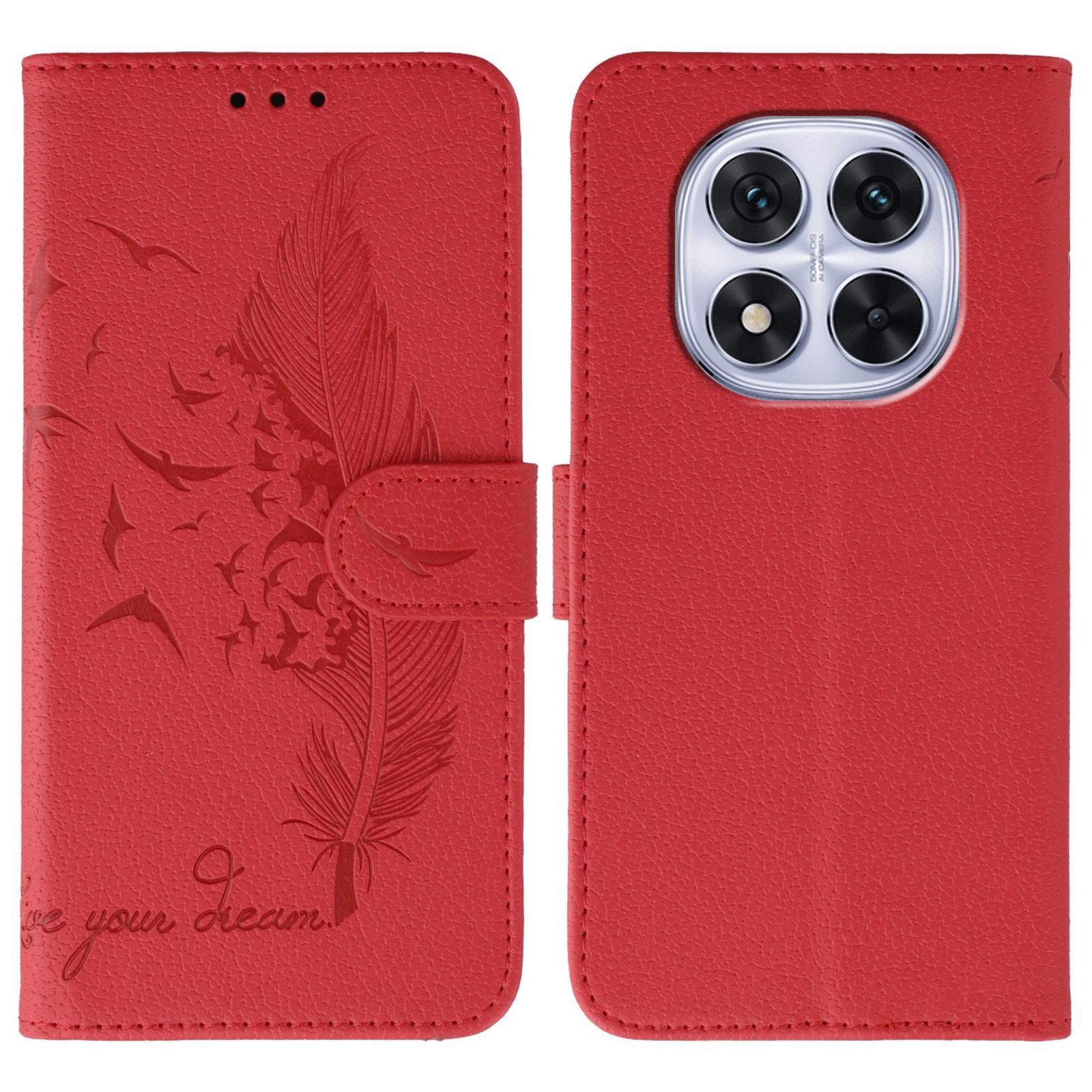 

Чехол для телефона для Xiaomi Redmi Note 14 Pro 4G/5G/Note 14 Pro+ 5G/Poco X7 5G с принтом пера, кожаный чехол-кошелек из ПУ Red