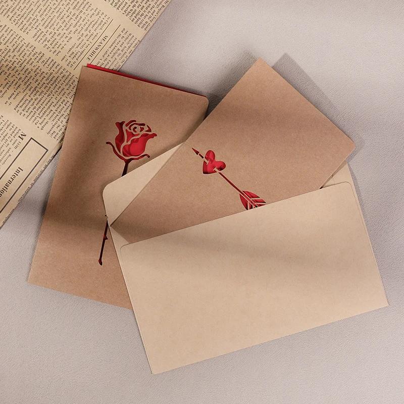 Rose Love Heart Hollowing Paper Card With Envelope Postcard Wedding Invitation Valentines Day Birthday Greeting Cards Gift Favor