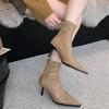 Podzimní dámské kotníkové boty na vysokém podpatku se špičatou hlavou, nové zimní tenké podpatky, chelsea boty pro ženy, šaty D519