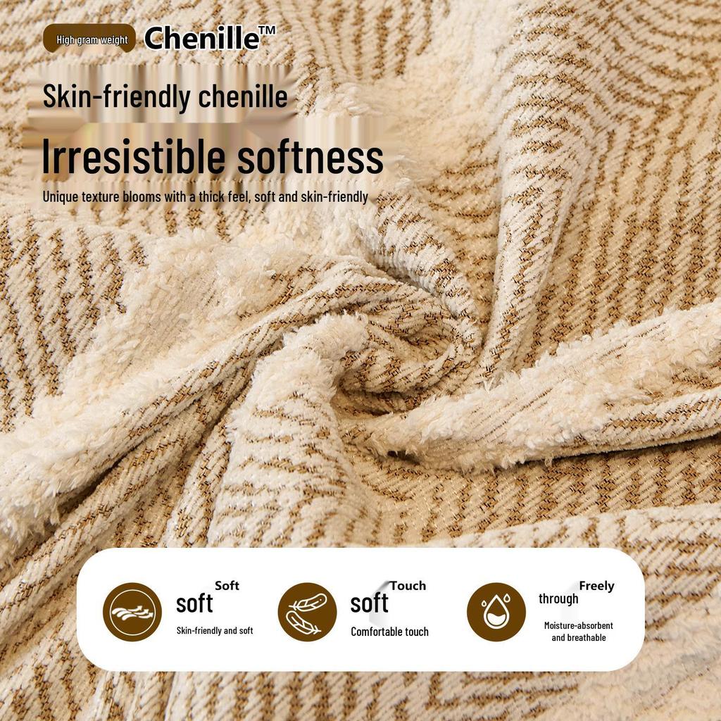 Mid-Century Minimalist Chenille Sofa Cover with Herringbone Pattern - Non-Slip, Universal Fit for Four Seasons