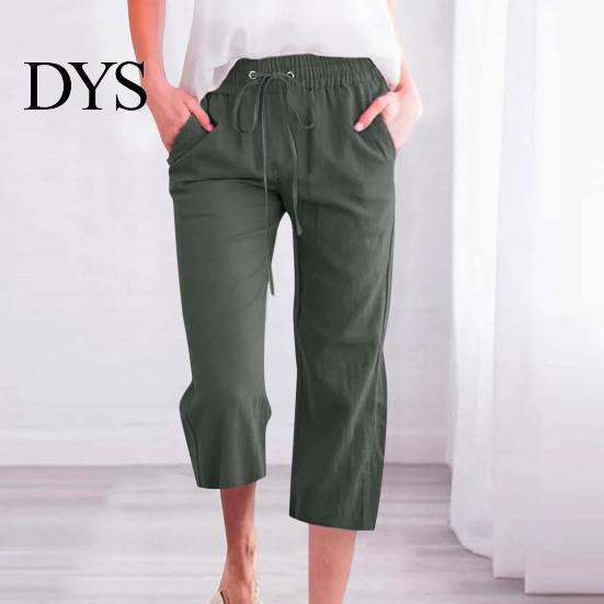 Comfortable Trousers Women Cropped Pants Solid Color Loose Fit Mid-calf Spring Summer Autumn with Elastic Waistband Casual Commuting Style