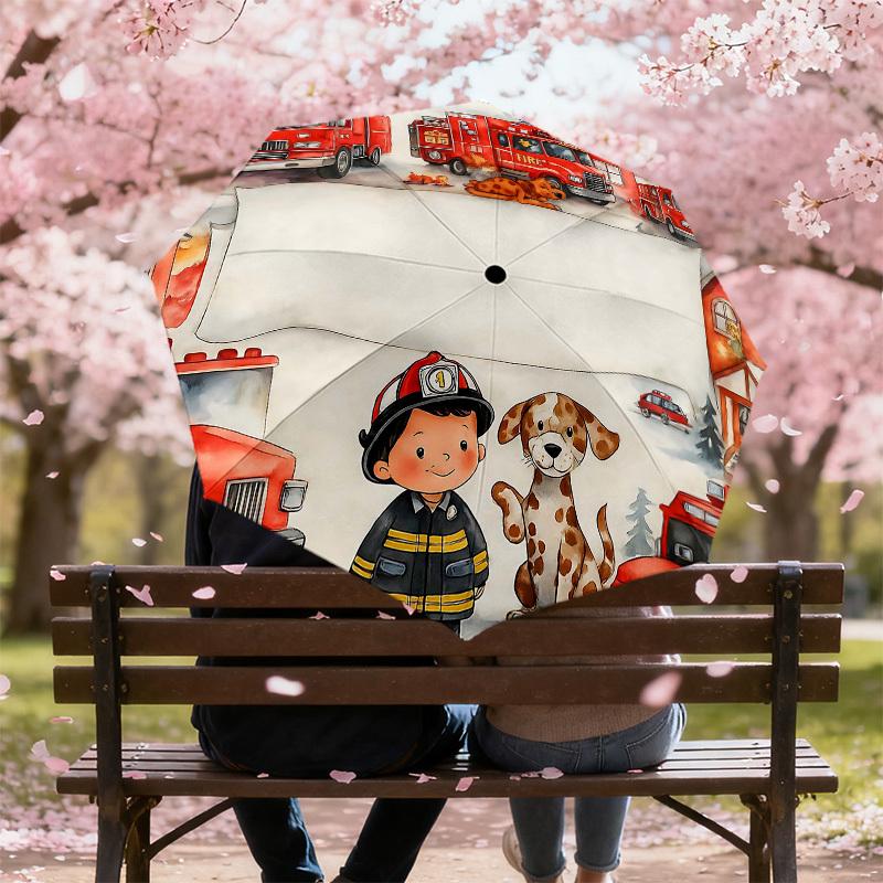 1PC Firefighter Dog Umbrella-8-Rib Reinforced, Automatic Open, Lightweight & Durable, Fashion Accessory for Outdoor, H0373
