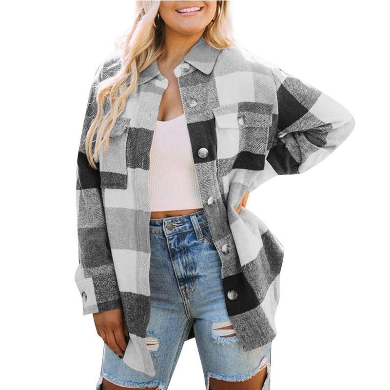 New New Plaid Shirt Single Brewed Jacket Women Woolen Coat