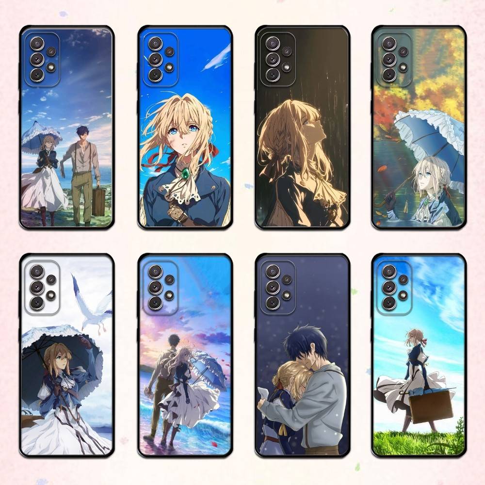 Aesthetic Violet E-Evergarden Phone Case For Samsung S 25,24,23,22,30,21,10,9,Ultra,Plus,Lite,FE,4,5 G Soft Black Case
