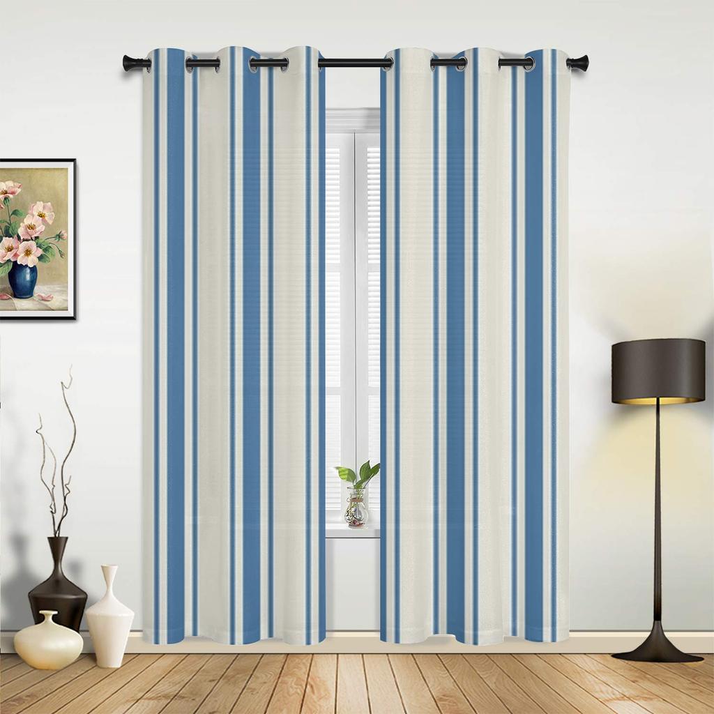 Nadelstreifen-Fenstervorhänge in dunkler Marineblau für Wohnzimmer, Luxus-Schlafzimmer-Dekor, Vorhänge, Küchenfenster-Behandlungen, Vorhänge