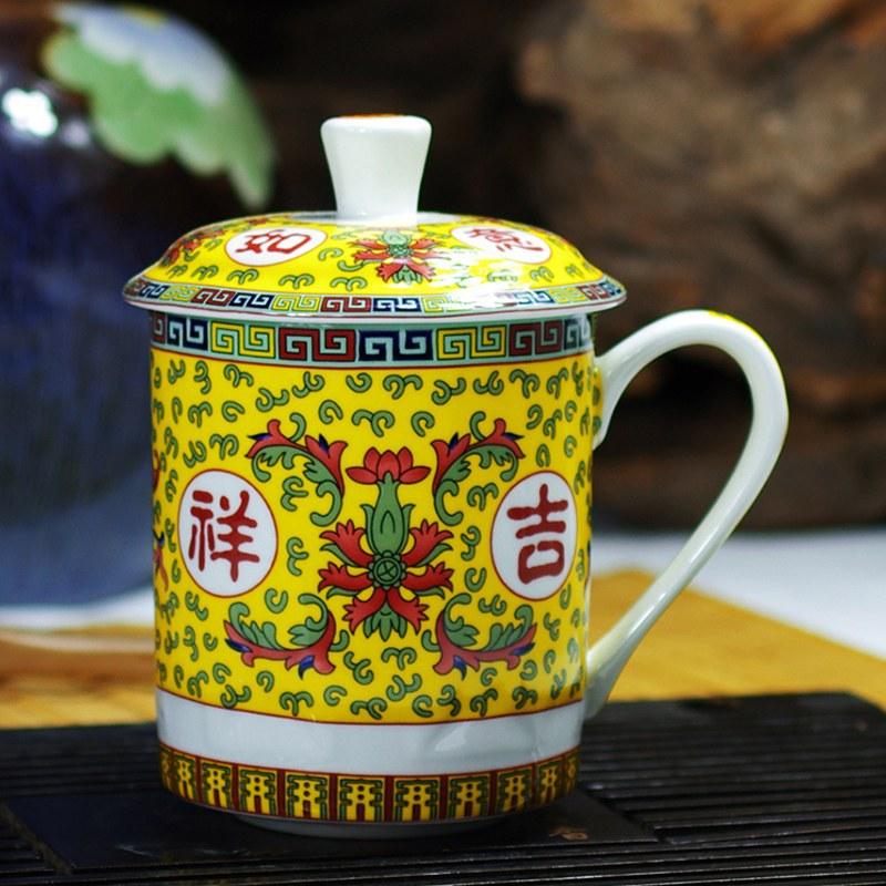 Jingdezhen Bone China Tea Cups with Lids, Conference Cups, Ceramic Water Cups, Office Cups, Gift Cups, Jing-style Cups