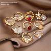 Tiger Eye Inlaid Crystal Ring Set Gold Plated Finger Open Rings Set New Geometric Rings Set  Women