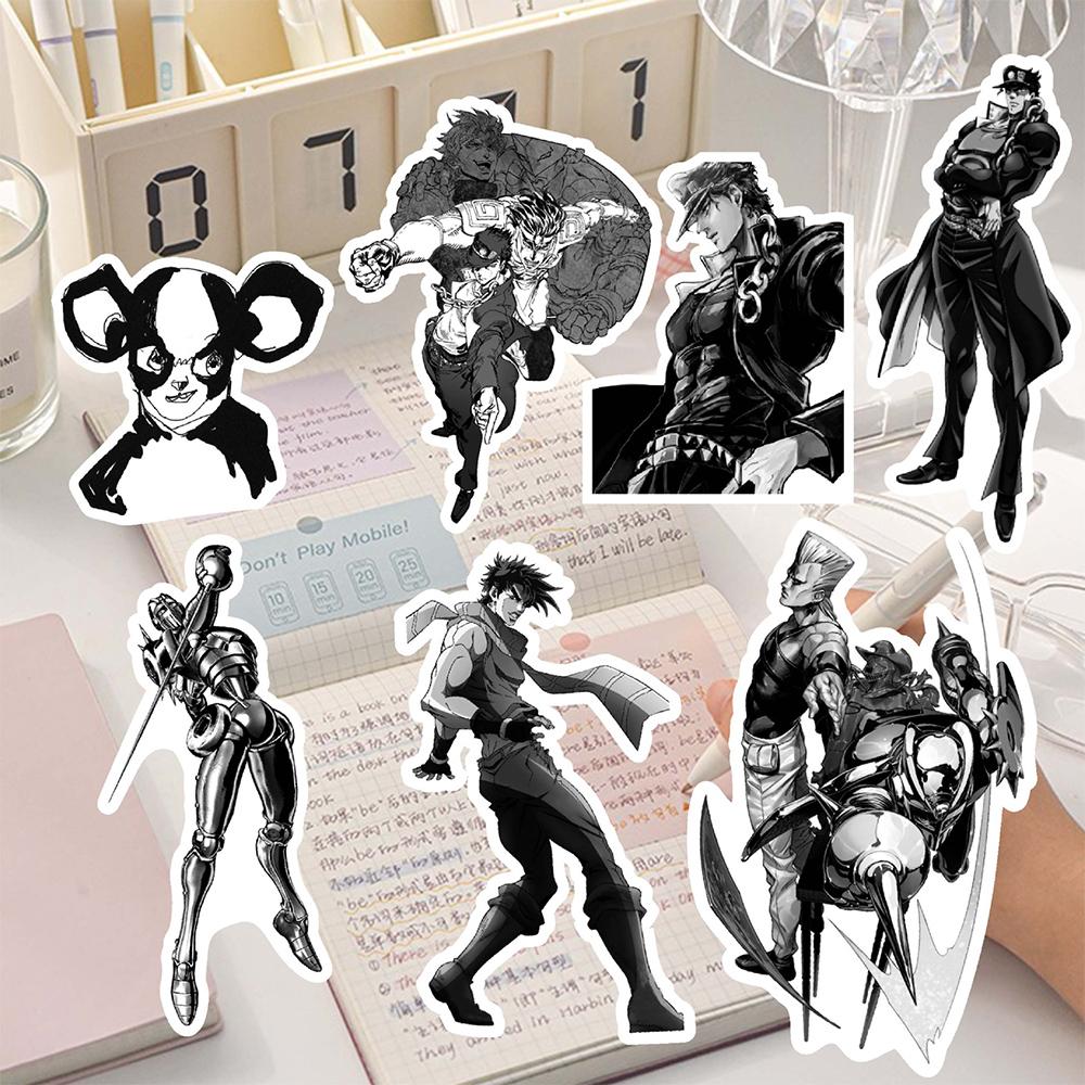 10/30/68 Stück Schwarz Weiß Anime JoJos Bizarre Adventure Aufkleber Cartoon Manga Decals DIY Gitarre Gepäck Notizbuch Cooler Aufkleber Spielzeug