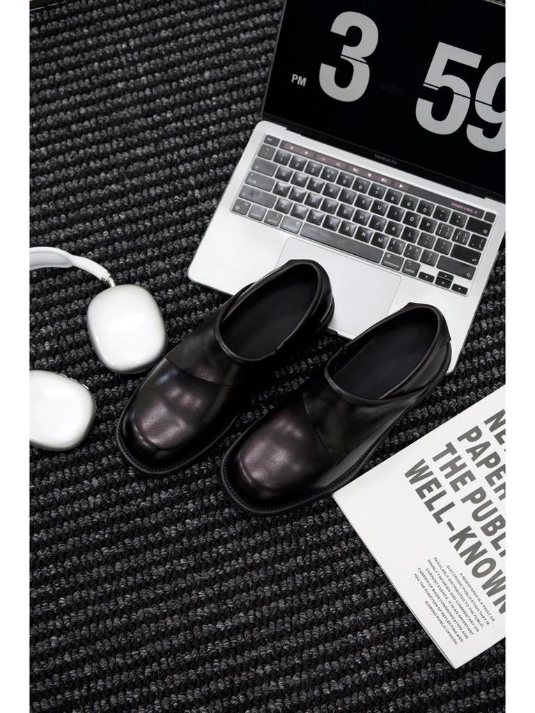 Men's Height-Increasing Black Derby Shoes with Thick Sole and Wooden Heel - 2025 Trendy Japanese & Korean Style.