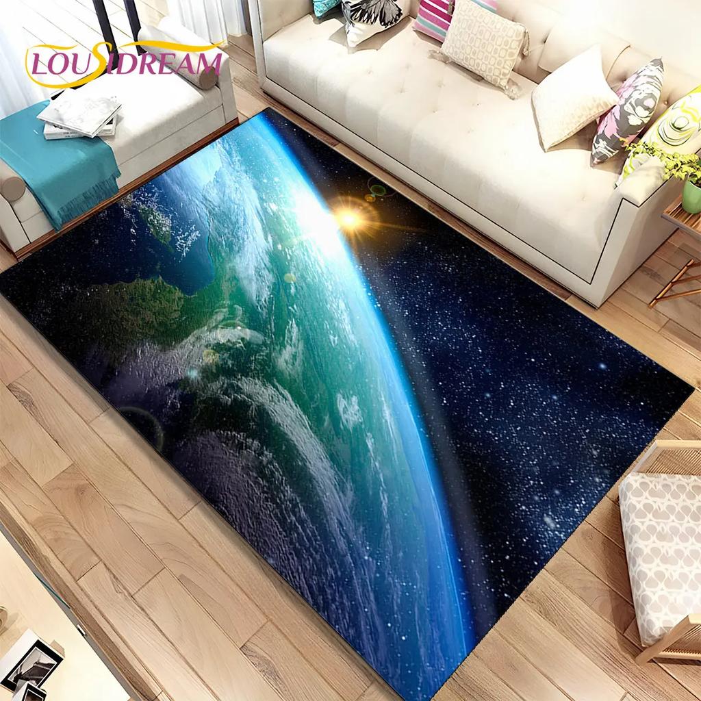 3D Space Fixed Stars Galaxy Earth Area Rug,Carpet Rug for Home Living Room Bedroom Sofa Doormat Decor,Kids Non-slip Floor Mat HD