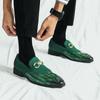 Autumn Green Loafers Men Slip-on Nubuck Leather Luxury Brand Thick Bottom Pointed Toe Fashion Designer Leather Shoes Casual