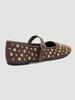 Brown Square Toe Mary Jane Flats with Large & Small Sequin Decorations and Single Strap Buckle