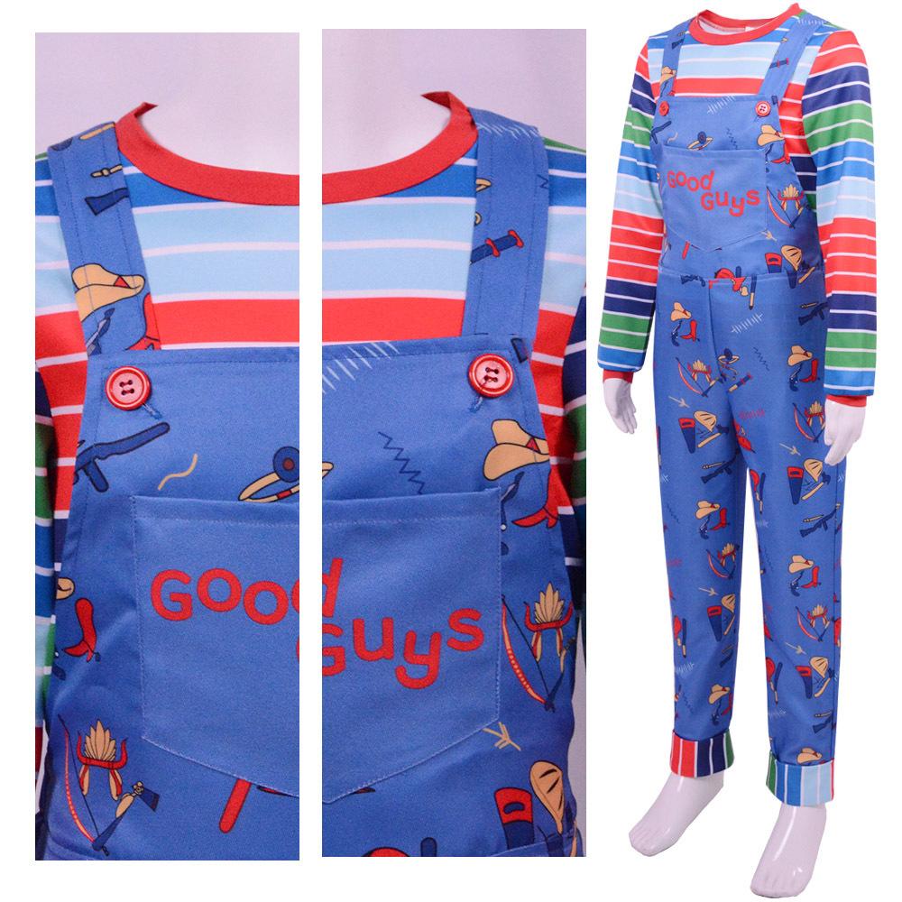 Chucky Season 2 Overalls Cosplay Costume Kids Halloween Jumpsuit Role Play Outfit Set with Striped Shirt