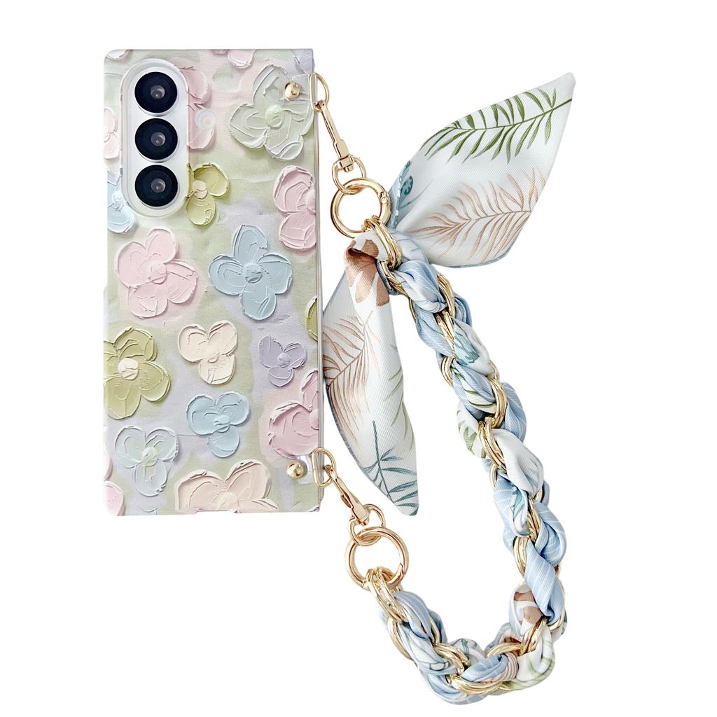 Floating Flower with Stylish Silk Wrist Strap Dopamine Colorful Beautiful for Samsung Galaxy Z Fold7 Protective Phone Case