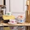 Creative Afternoon Tea Coffee Cup And Saucer Flower And Bird Printing Black Tea Cup Set Kitchen Supplies Cup And Saucer Gift