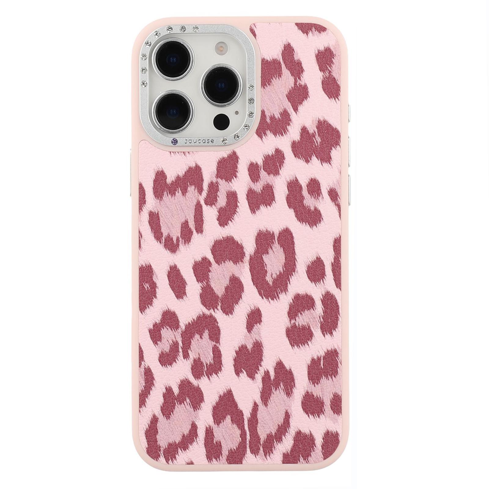 

JAUCASE Для iPhone 15 Pro Max Магнітний Чохол Леопардовий Принт PU+TPU+PC Задня Кришка Телефону Pink