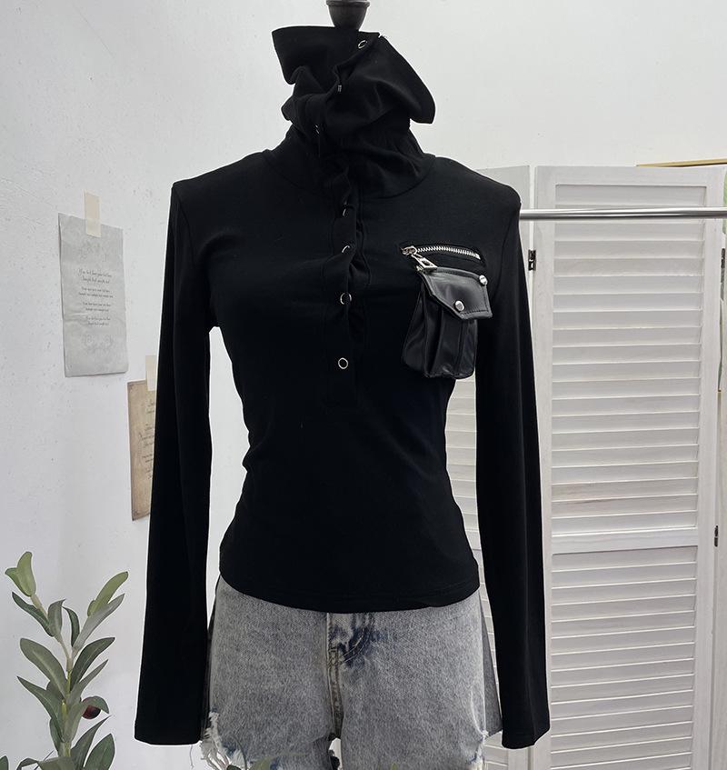 

Real Shot Dark Punk High Neck Versatile Slimming Long Sleeve Women s Top One Size чёрный