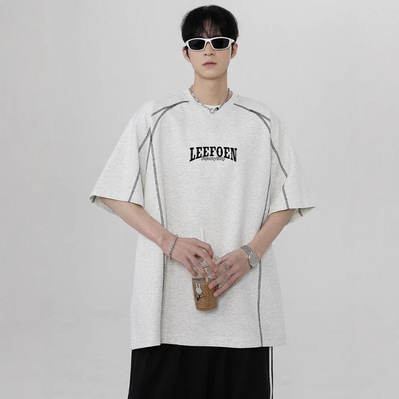 Men Contrast Stitch Letter Print Short Sleeve Oversized T Shirt Casual Streetwear Top for Men