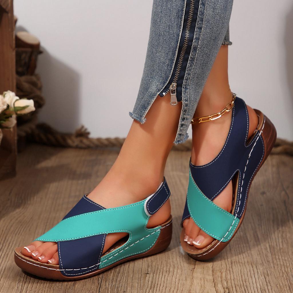 Sandals women's summer European and American fish mouth cross muffin thick-soled Velcro women's sandals 43