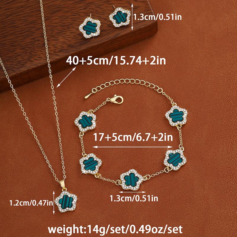 Diamond Studded Five Petal Flower Earring Necklace Complete Set of Jewelry Versatile and Fashionable Five Leaf Flower
