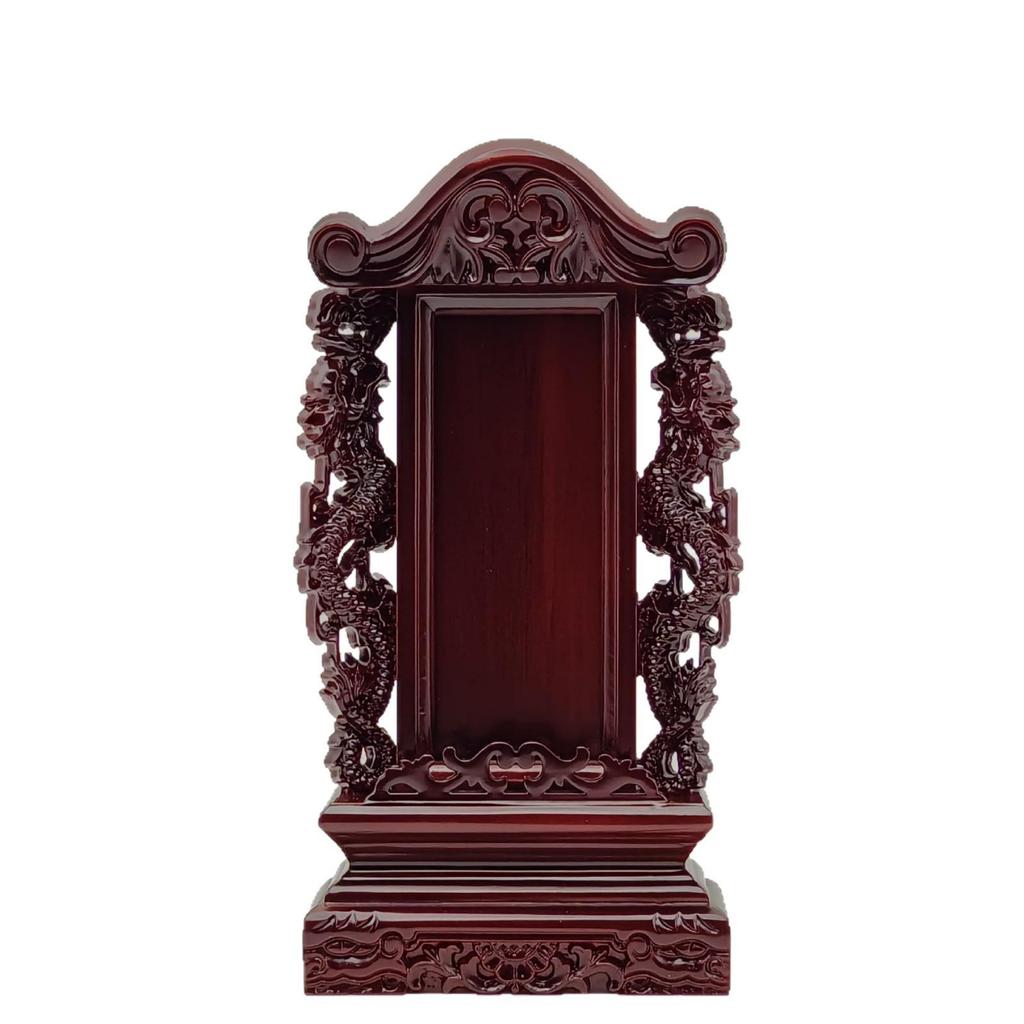 Ancestor Temple Solid Wood Camphor Plaque Memorial Tablet Altar with Lotus Position Frame