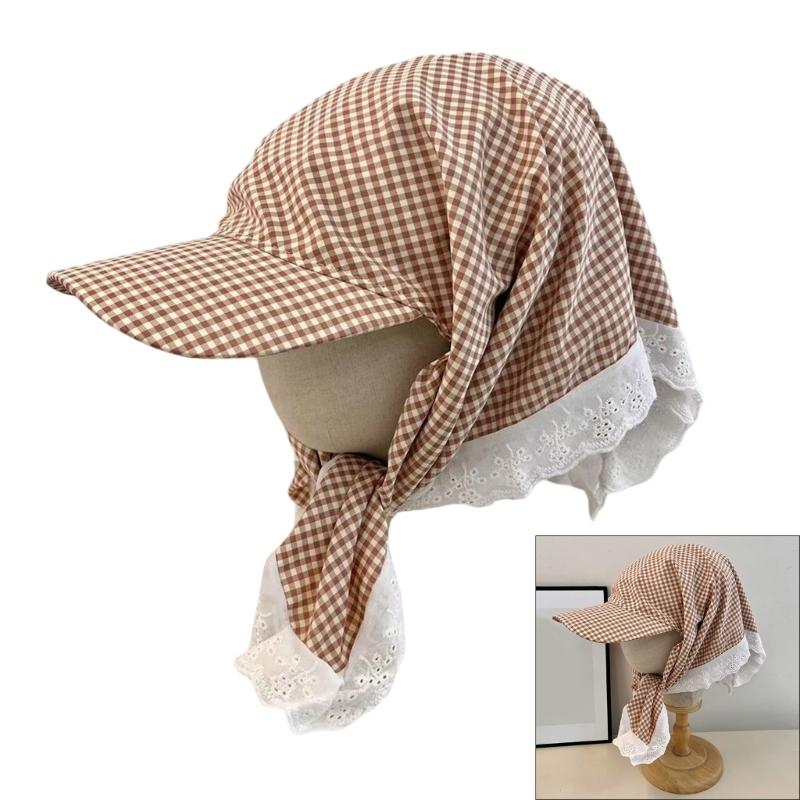 Fashionable Checkered Head Wrap Hat Comfortable and Multiuse Sunproof Headover Hat for Women Teens Comfortable Headwear