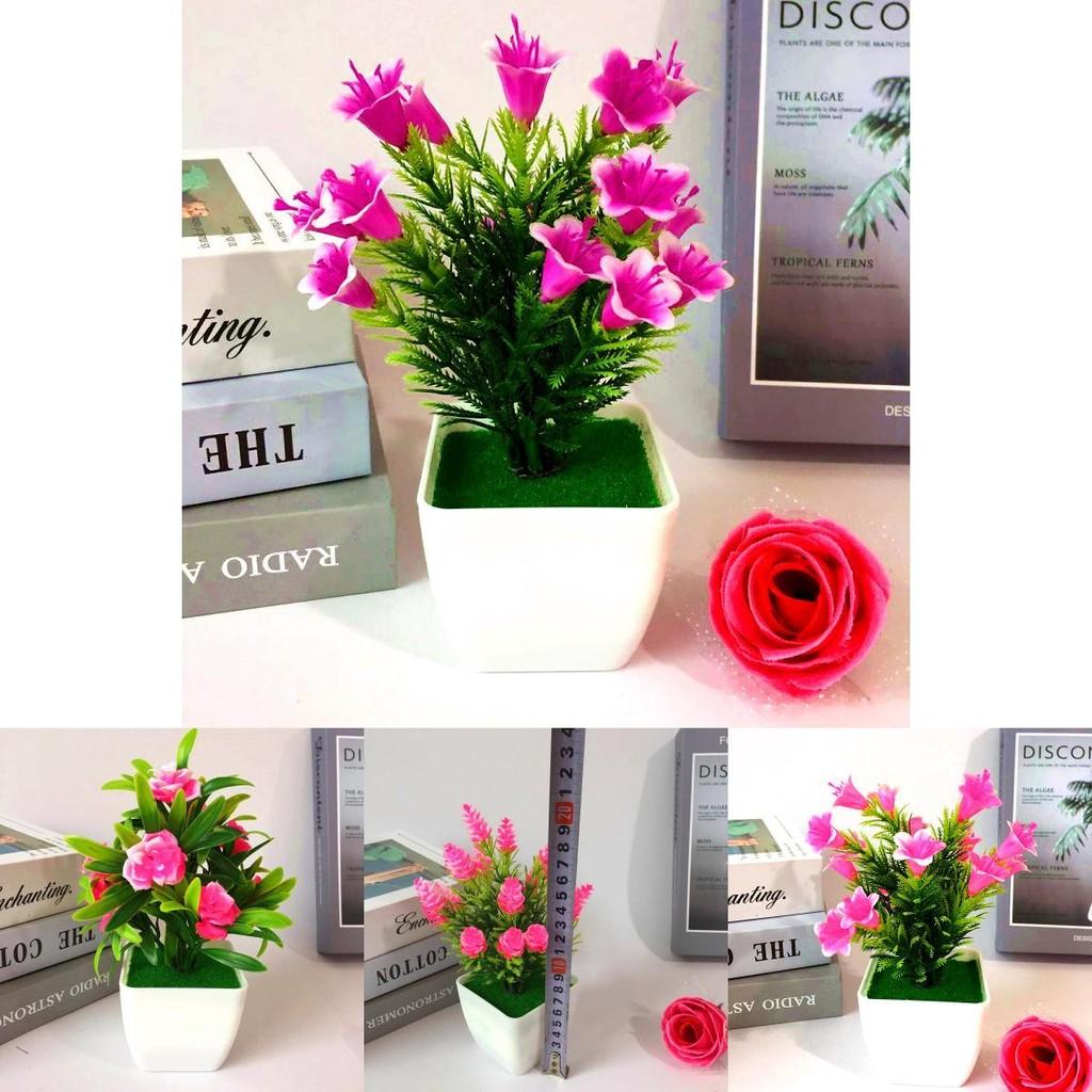 Cherry Plastic Lily Blossom Rose Flowers Potted Plant For Decor Home