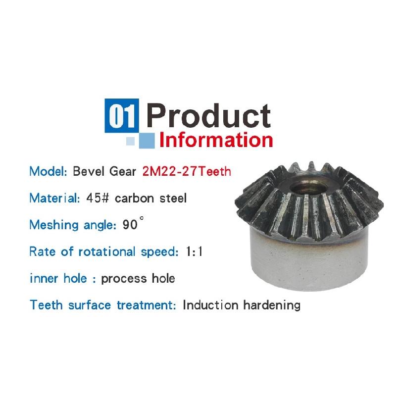 1 Piece Bevel Gear 2M22T/23T/24T/25T/26T/27T Gear 90 Degrees Meshing Angle Carbon Steel Transmission Ratio 1:1 Transmission Part