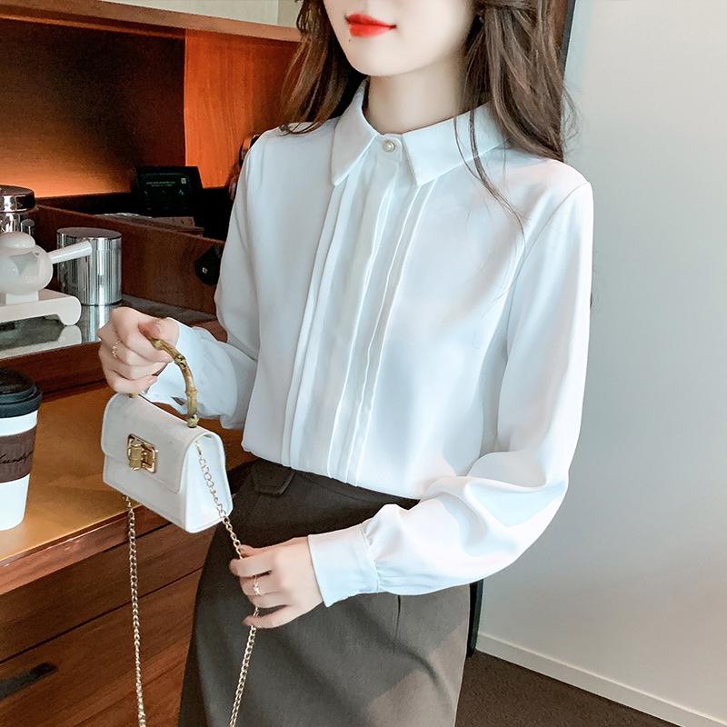 2023 Versatile White Chiffon Long Sleeve Shirt for Commuting