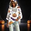 Women's Three-Quarter Sleeve Hoodie with Halloween Print Pullover Top